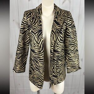 Linda Allard Ellen Tracy Metallic Gold Coated Denim Animal Print Jean Jacket - 4